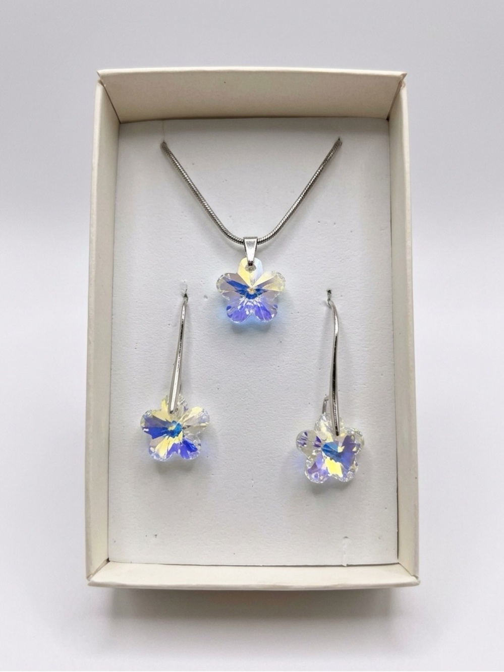 Cristiani Snowflake Star AB Crystal Necklace Earring Set Swarovski